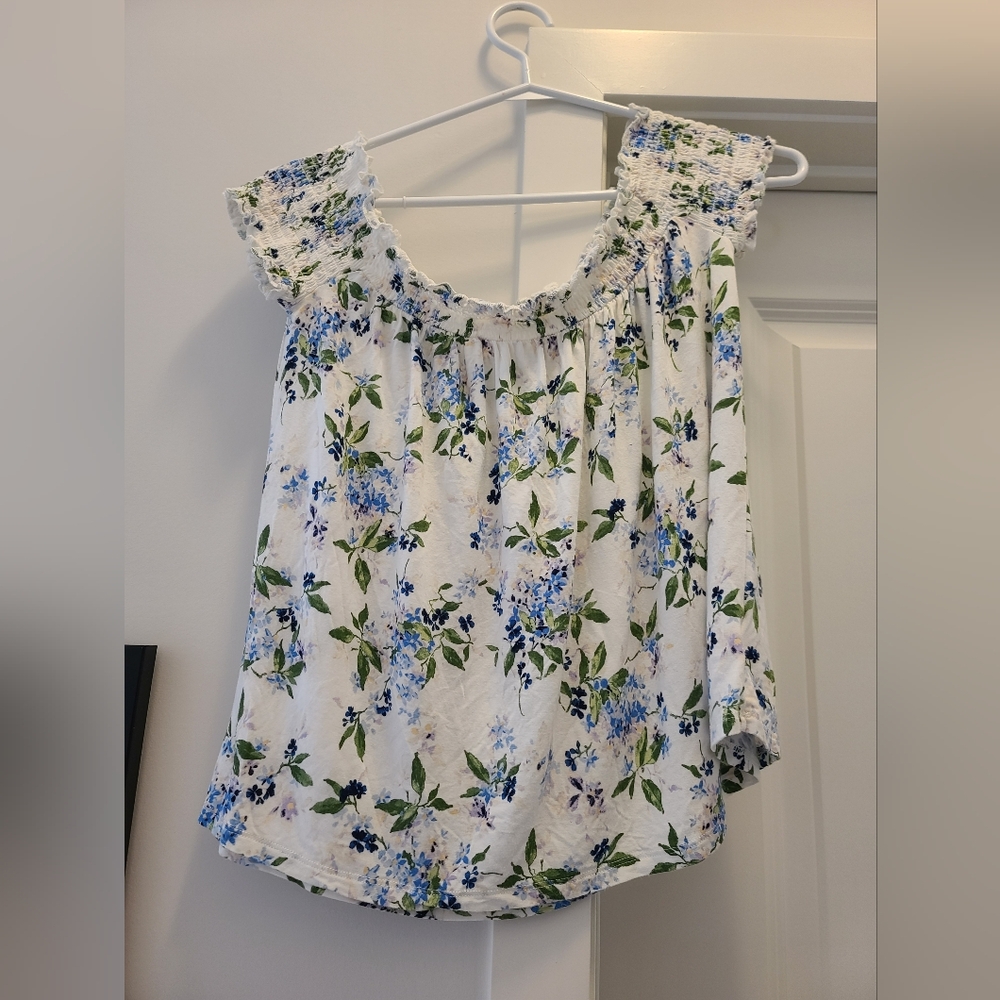 Floral White and Blue Women's Top
